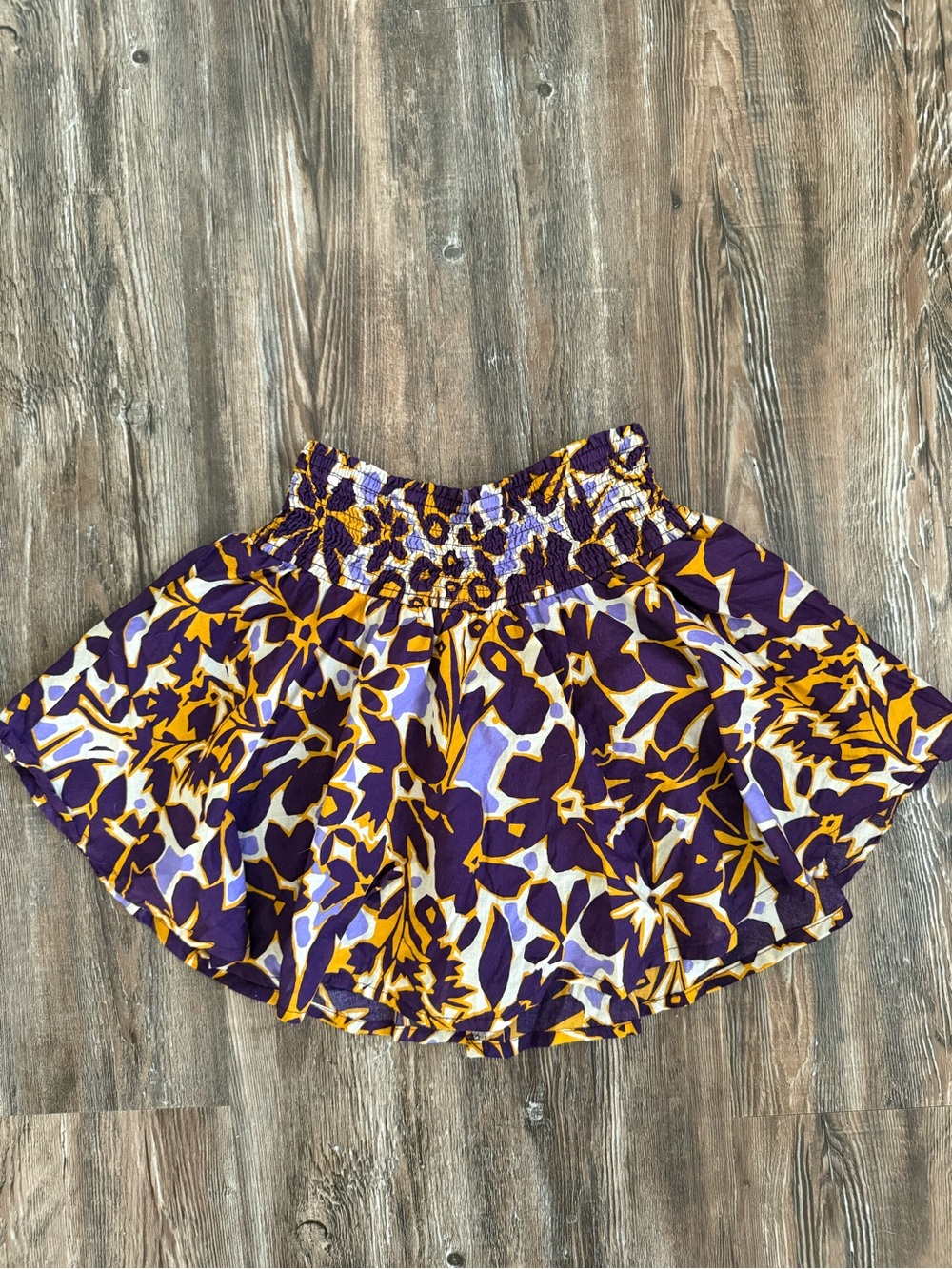 Karlie Purple and Yellow Floral Smocked Mini Skirt